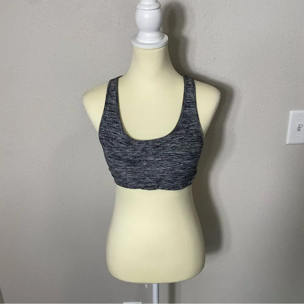 Holister Open Back Chriscross Black & Gray Spacedye Spots Bra Women's Size M